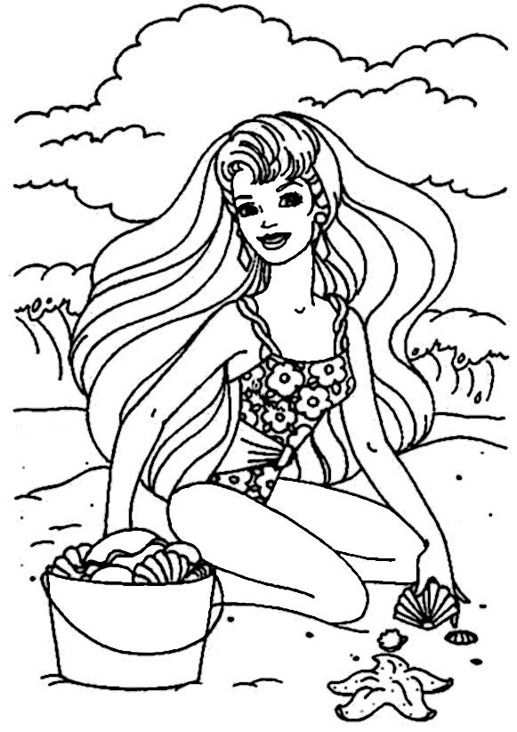 Barbie am Strand, und Weichtierschalen 